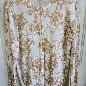 Ann Taylor Cream and Tan Floral Knit Cardigan